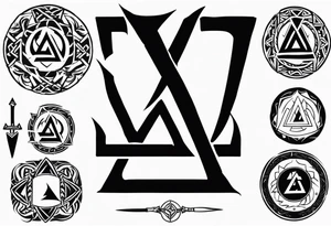 Valhalla fire runes lightning
Sword shield valknut tattoo idea