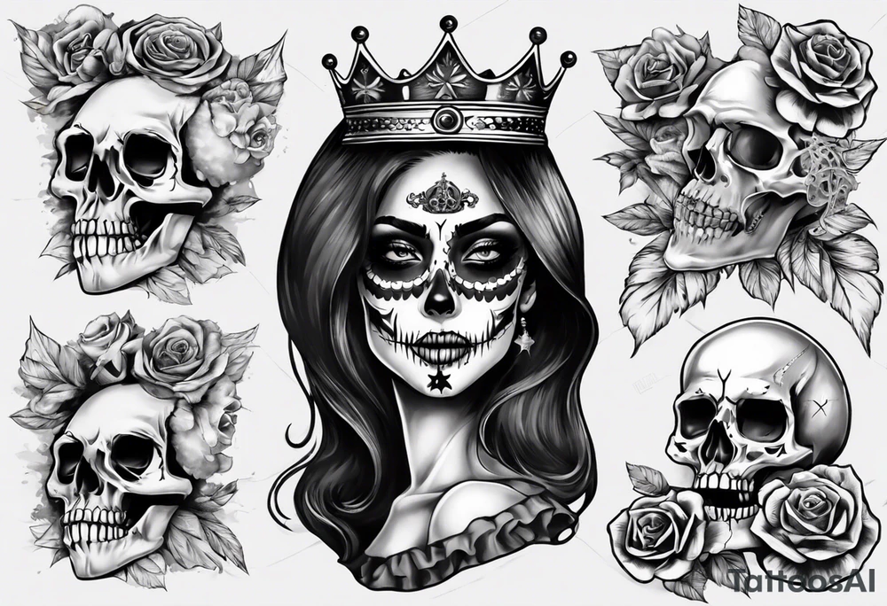 santa la muerta with money and crown
on card tattoo idea