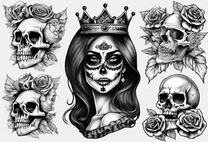 santa la muerta with money and crown
on card tattoo idea