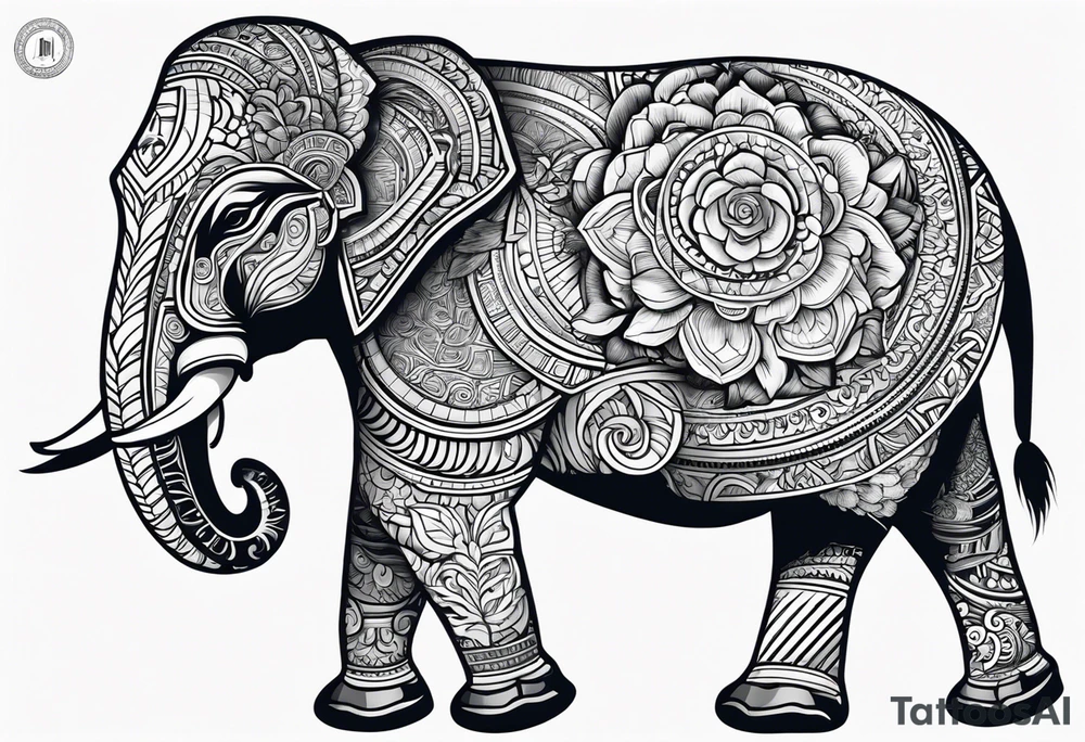 A Thai style design that is round and with an Asian elephant head facing forwards tattoo idea