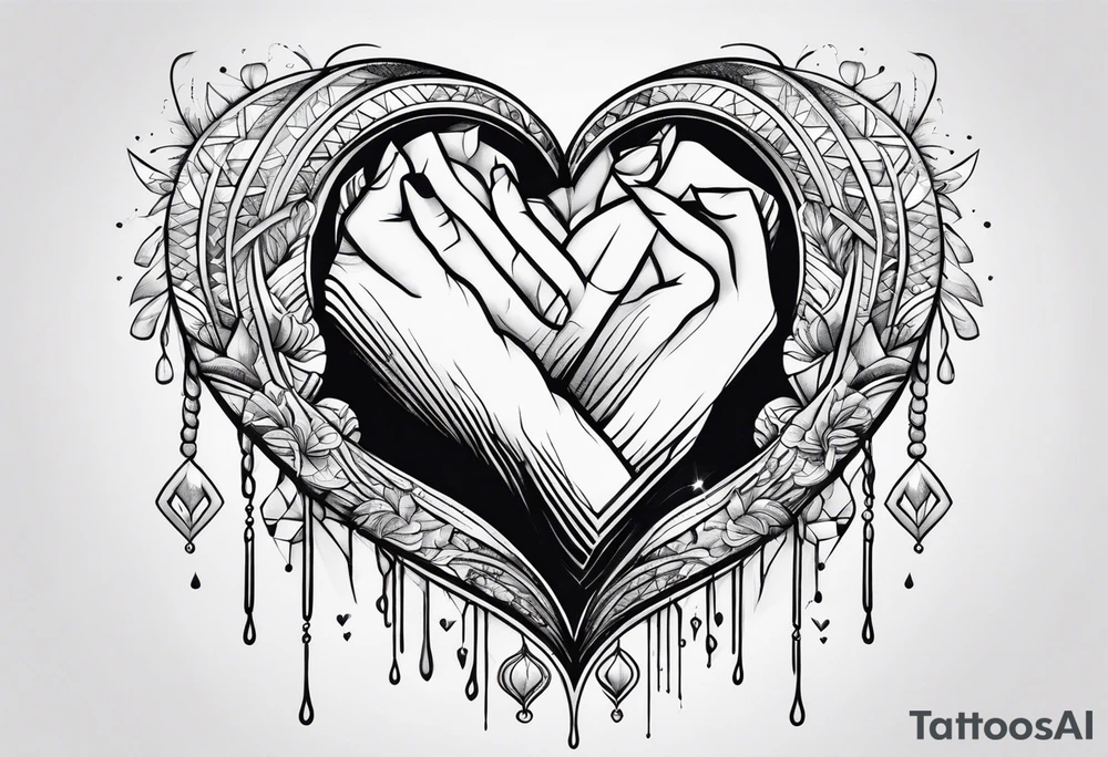 Hands holding a heart with tears tattoo idea