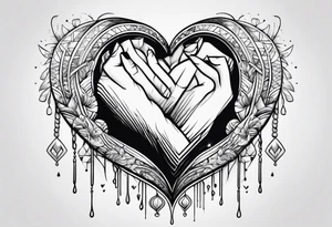Hands holding a heart with tears tattoo idea