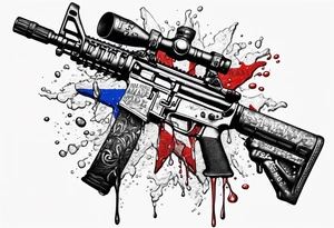 AR15 dripping syrup with "Texas Made" on the top the words Texas Made in bubble tag letters on top of the AR tattoo idea