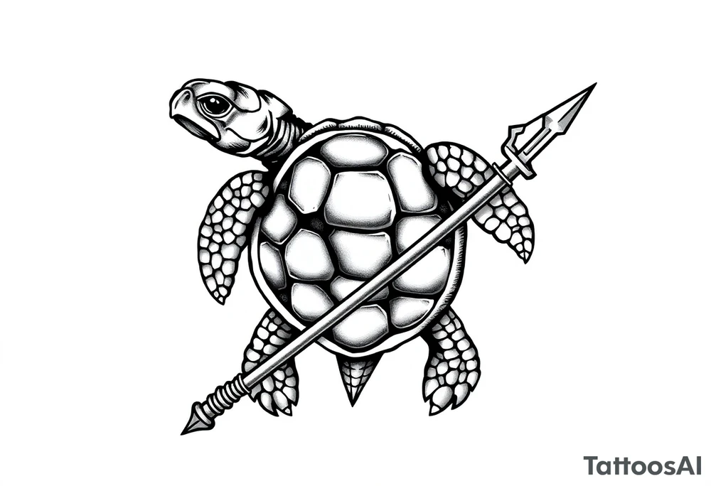 Turtle holding a trident tattoo idea