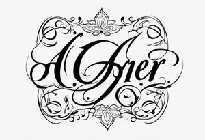 A logo type tatoo using the first name and middle name initial of my wife and three daughters: CM, AL, ER, and EG tattoo idea