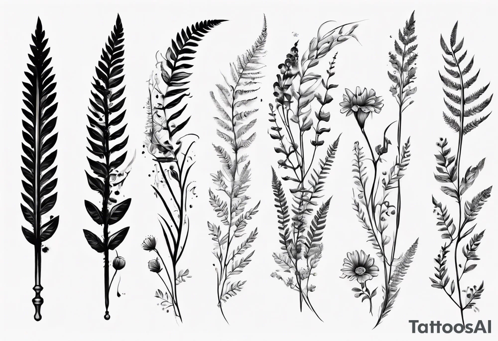 Sword fern and wild flower for a forearm tattoo idea