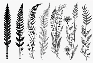 Sword fern and wild flower for a forearm tattoo idea