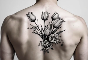 Tulips and flowers path going across my hips tattoo idea