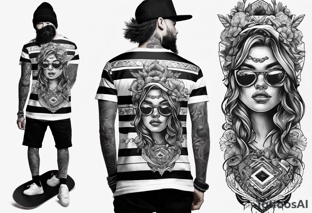 Black skateboarder tattoo idea