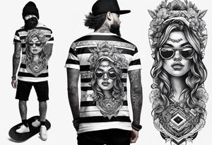 Black skateboarder tattoo idea