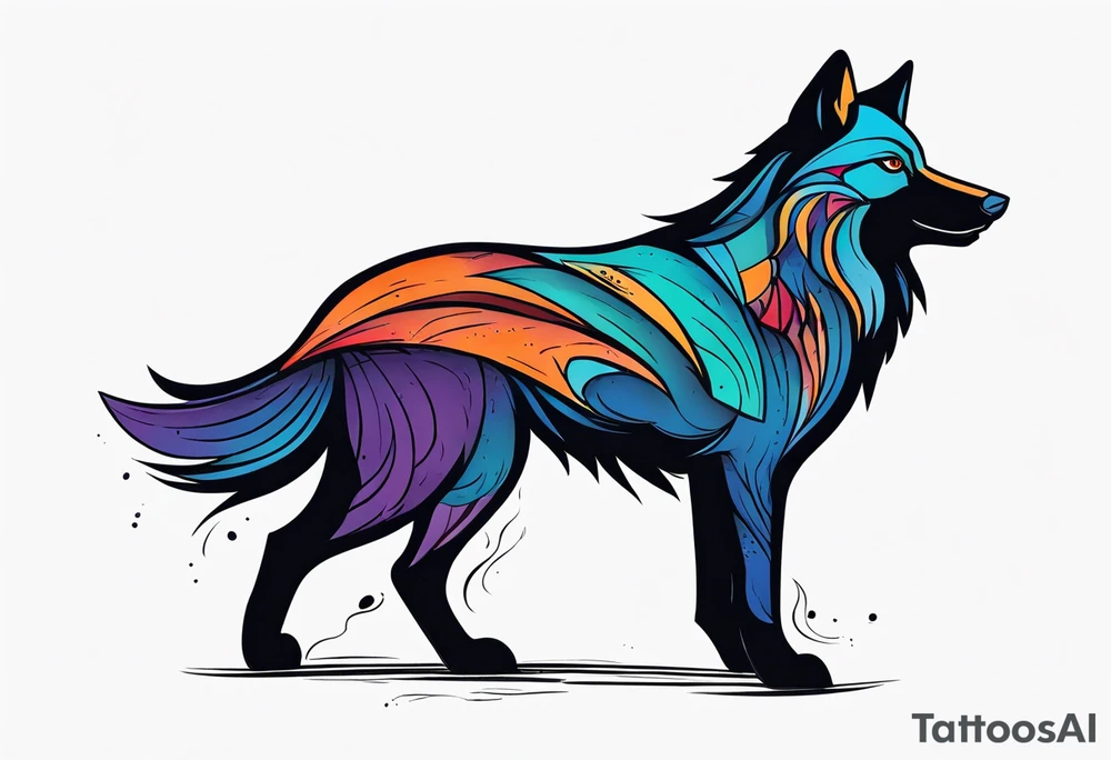 a colorful wolf with a Raven tattoo idea