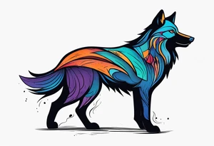 a colorful wolf with a Raven tattoo idea