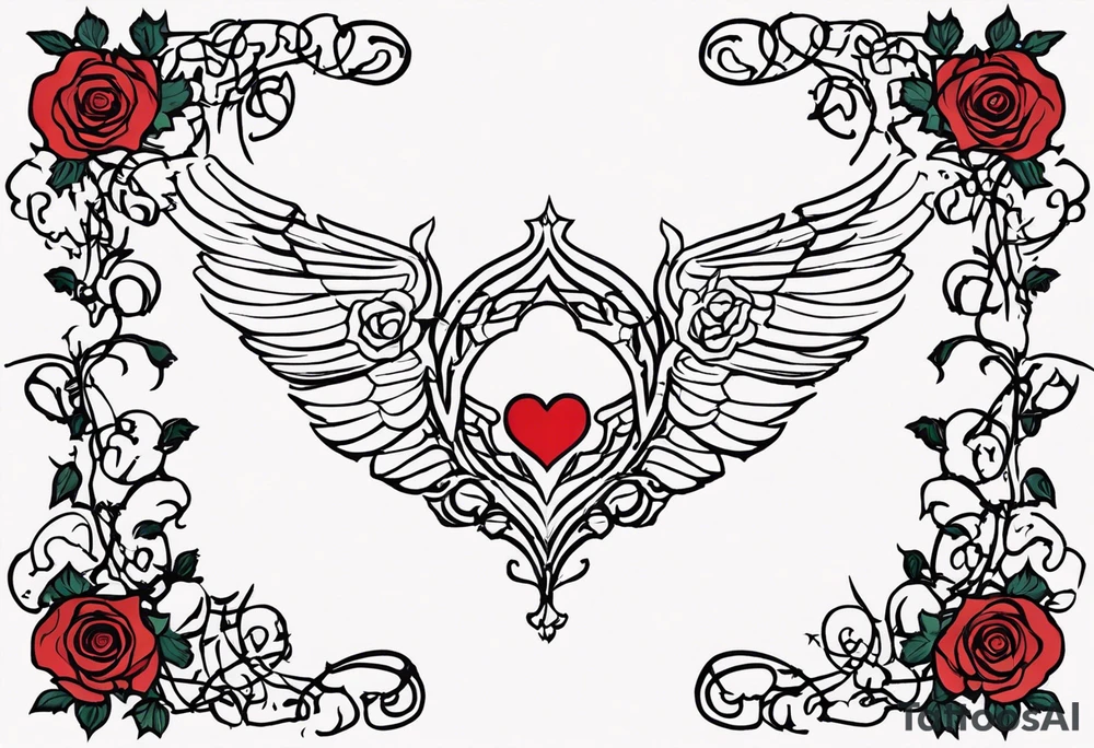 For the sternum will be "Lovers of Valdaro" surrounded by medium sized red roses and intertwined with rose thorn vines, on the top of that, overlooking the Lovers of Valdaro is a large white own with blue eyes and wings spread that goes shoulder to shoulder tattoo idea