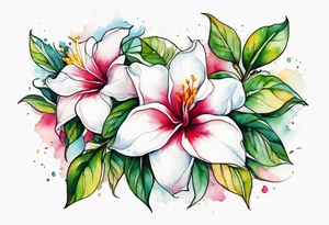 white background, abstract mandevilla flowers on a vine tattoo idea