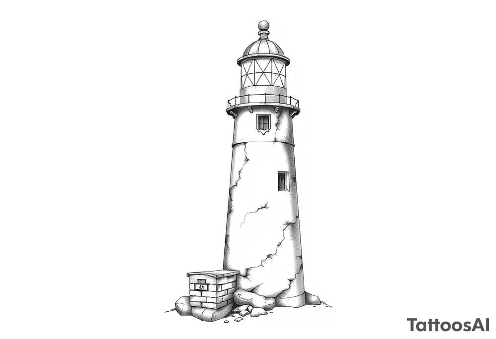 a whole lighthouse with a coat of arms incorporated into the roof tattoo idea