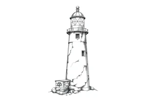 a whole lighthouse with a coat of arms incorporated into the roof tattoo idea