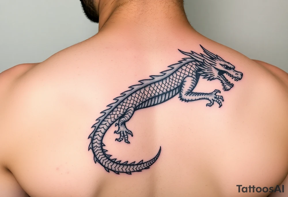 dragon crawling upwards without any background tattoo idea