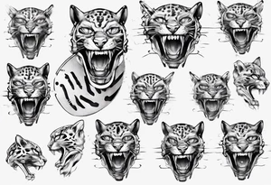 cybernetic ocelot full body teeth showing tattoo idea
