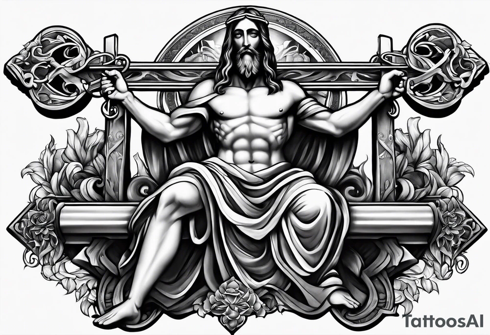 Jesus bench curling the cross tattoo idea