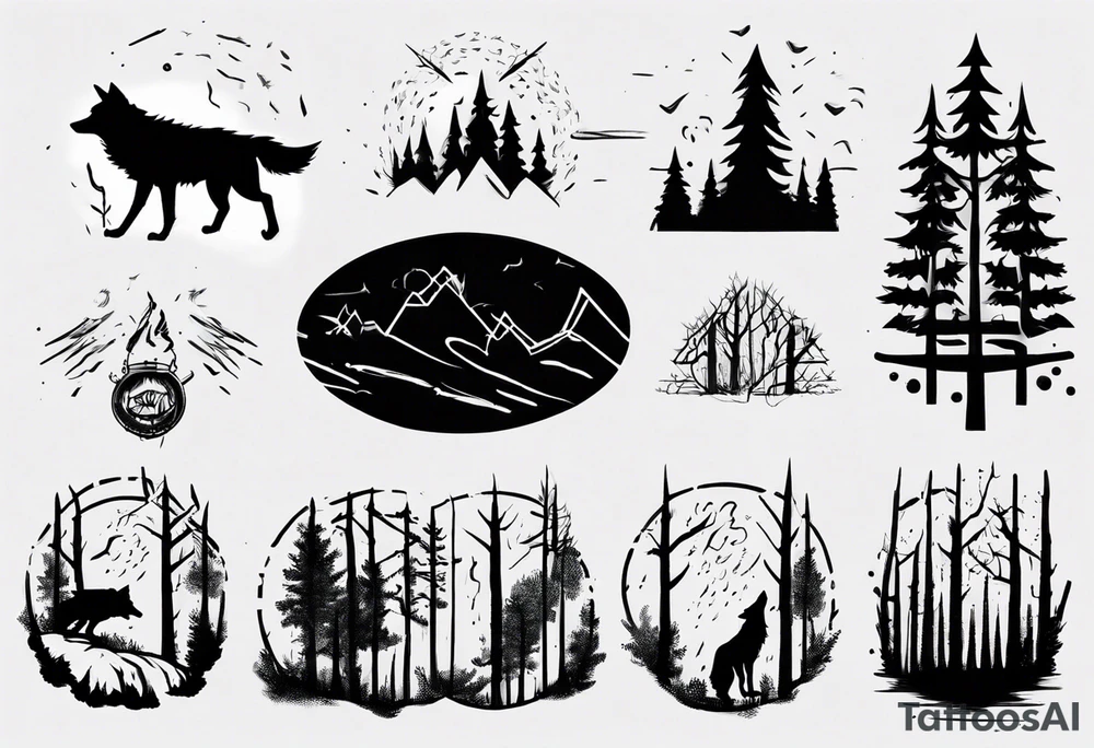 thunderstorm over a forest with a wolf howling on drums tattoo idea thunderstorm over a forest with a wolf howling on drums tattoo idea