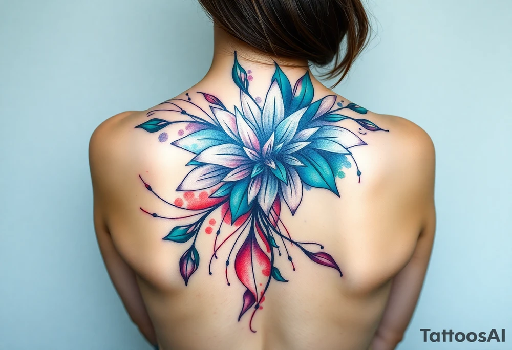 Desenhe uma tatuagem que simbolize força, liberdade e conexão com a multiplicidade da vida, incorporando elementos abstratos e fluidos, com linhas que sugiram movimento e transformação contínua. Evite clichês e busque um design original e significativo. tattoo idea