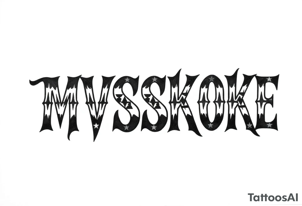 The word “MVSKOKE” shaded with Native American print tattoo idea