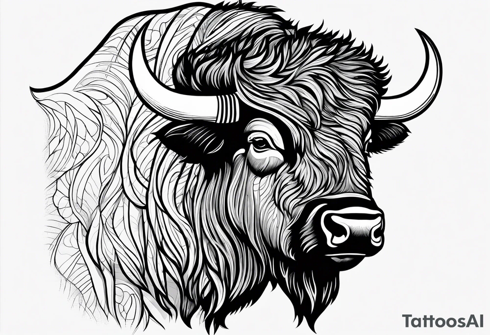 fine line bison outline - white background, clean background, no skin tattoo idea
