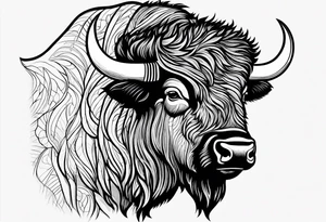 fine line bison outline - white background, clean background, no skin tattoo idea