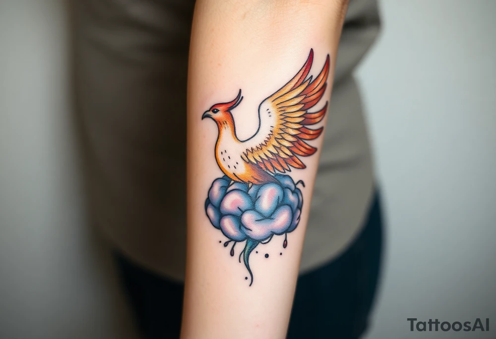 A phoenix rising out of a brain looking powerful tattoo idea