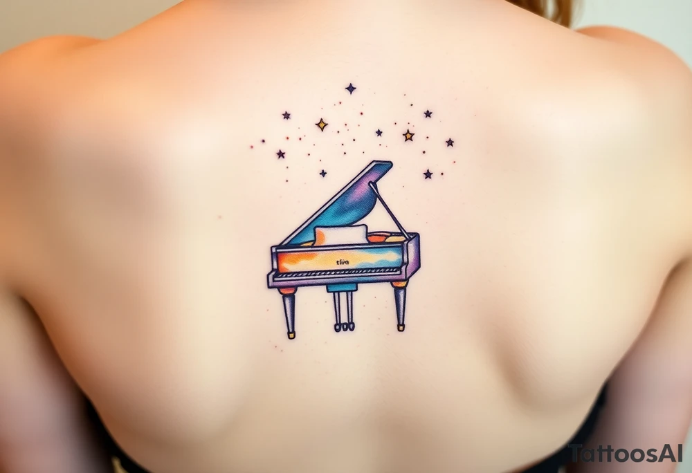 Delicate Grand piano under the stars tattoo idea