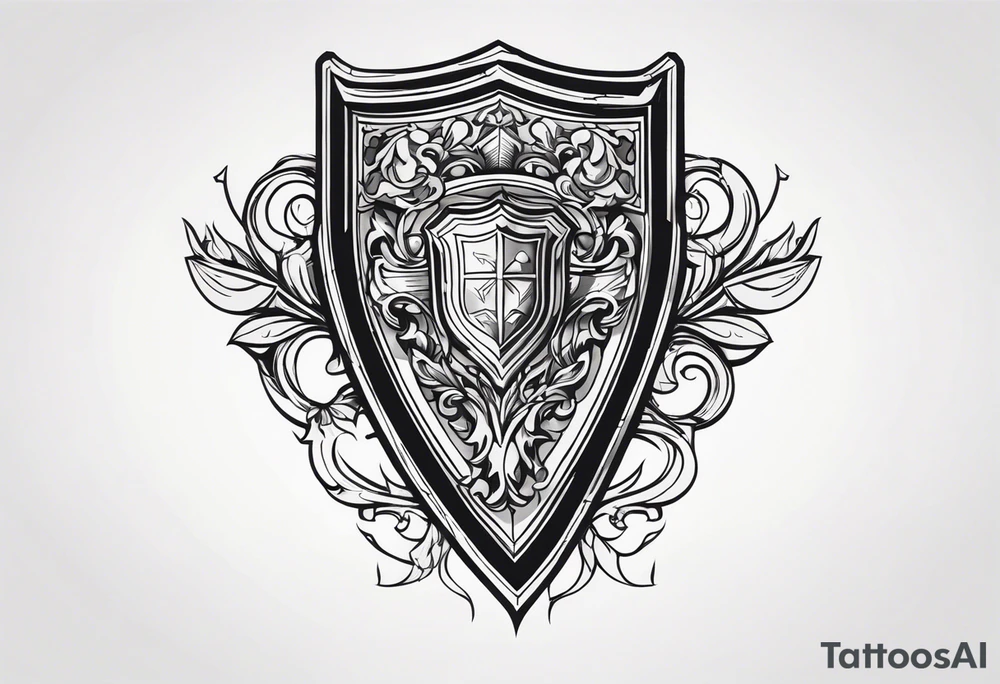 shield shadowy figures inside tattoo idea