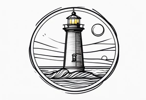 lighthouse fluid lines and circle framed, colored a bit realistic tattoo idea