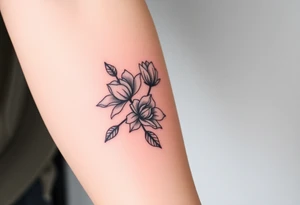 Branch with few magnolia flowers, in different blossom stages tattoo idea