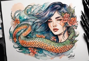a beautiful woman seas serpent hybrid tattoo idea