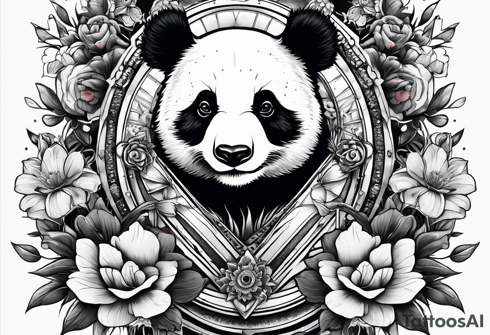 Punk Panda with flowers tattoo idea