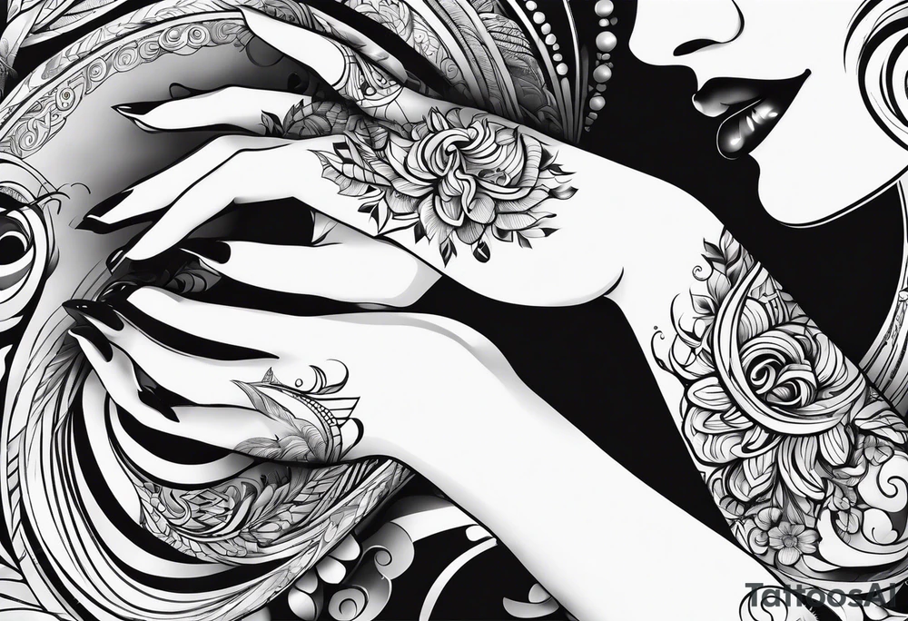 Swirls of black ink covering fingers and forearm tattoo idea