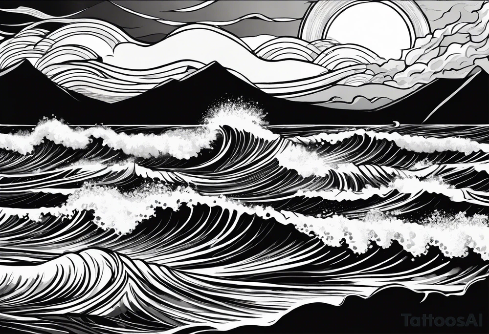 picture 8 by 8 centimeters of sea waves before a storm tattoo idea