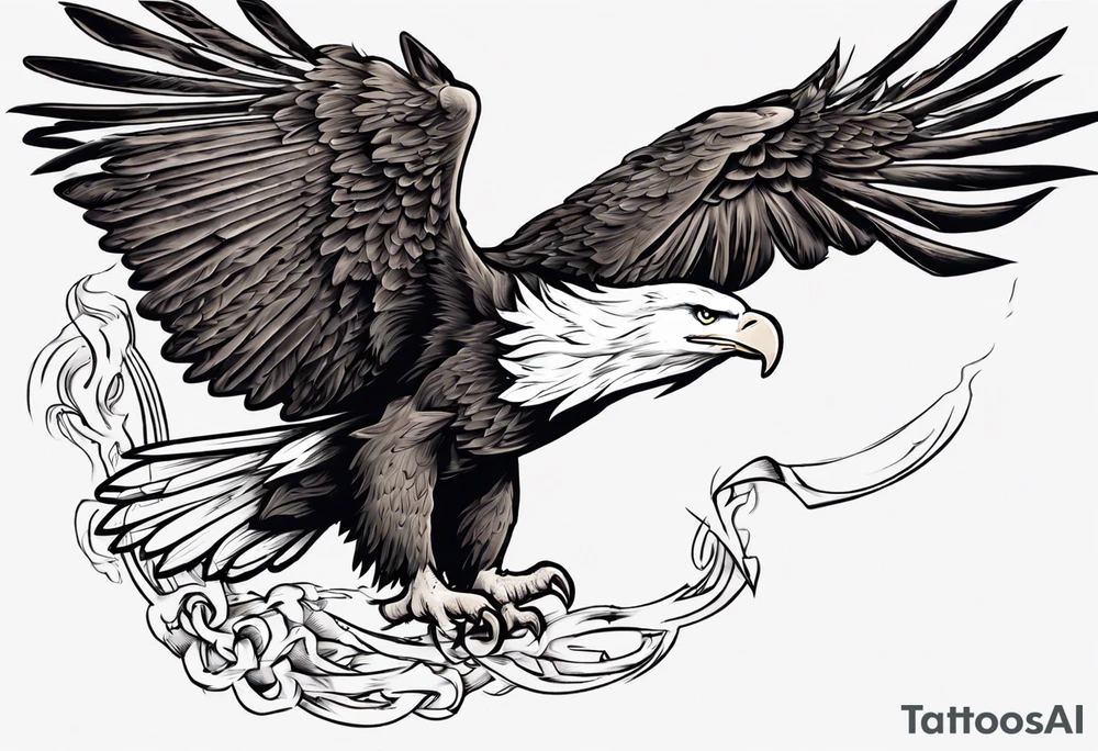 swooping bald eagle
, with the words "you shall prove yourself in the bitter end" along the top and on the bottom the words "but for now, brace yourself." tattoo idea