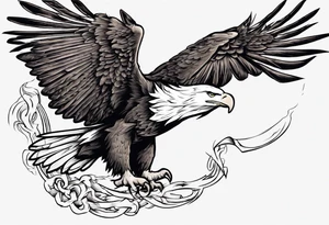 swooping bald eagle
, with the words "you shall prove yourself in the bitter end" along the top and on the bottom the words "but for now, brace yourself." tattoo idea