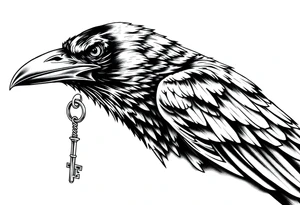 a raven with a key in his beak. tattoo idea