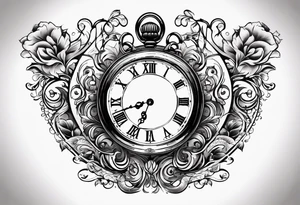 Pocket watch with the time 5:25 on. Underneath a scroll with 04/09/2014 tattoo idea