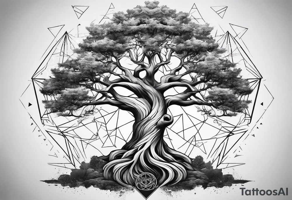 Yggdrasil tree with triangles set behind
No leaves on the tree tattoo idea