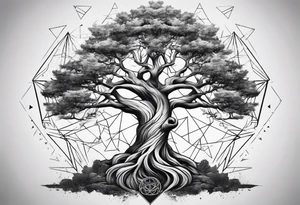 Yggdrasil tree with triangles set behind
No leaves on the tree tattoo idea