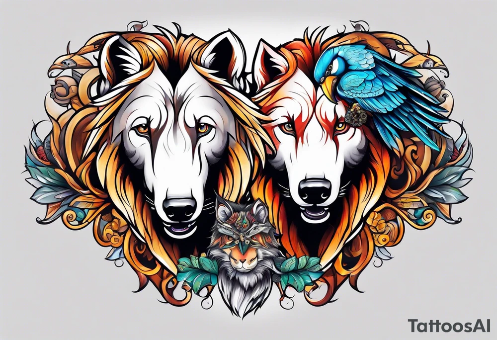 Two brothers animals tattoo idea