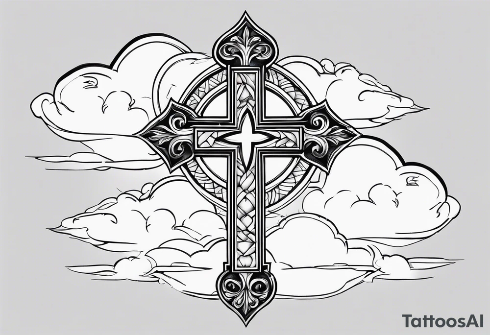 Tattoo stencil of a cross with clouds tattoo idea