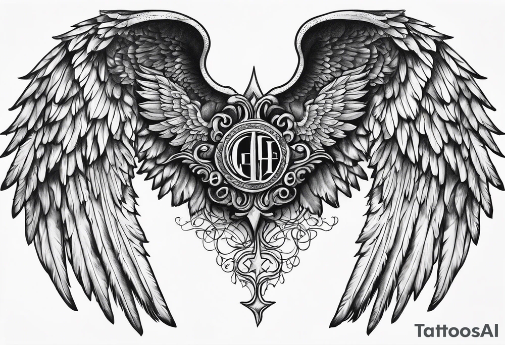 Angel Wings with the word Glenn in between tattoo idea