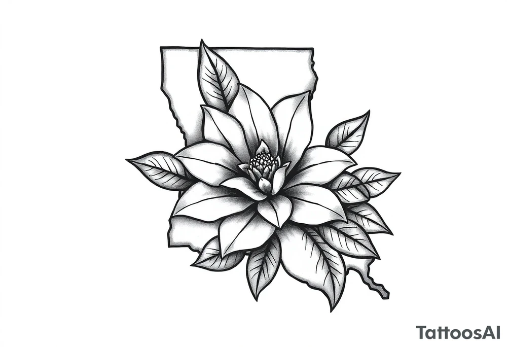 State or louisiana with magnolia flower in tooled leather tattoo idea