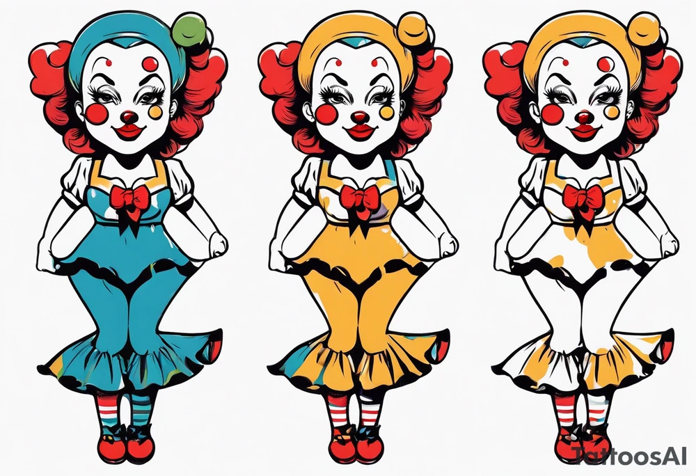 female pin up clown full body tattoo idea