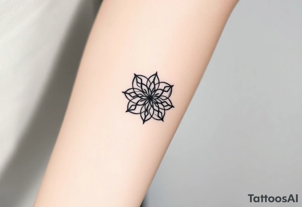 A minimalist black ink Flower of Life, centered on the forearm, with perfect geometric symmetry tattoo idea