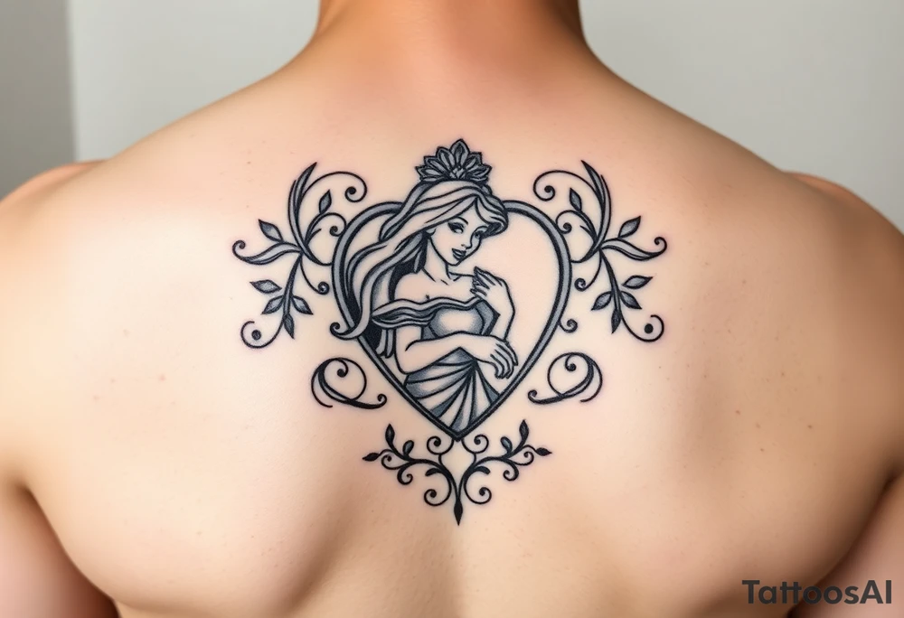 disney sleeping beauty princess in a decorative filigree heart tattoo idea